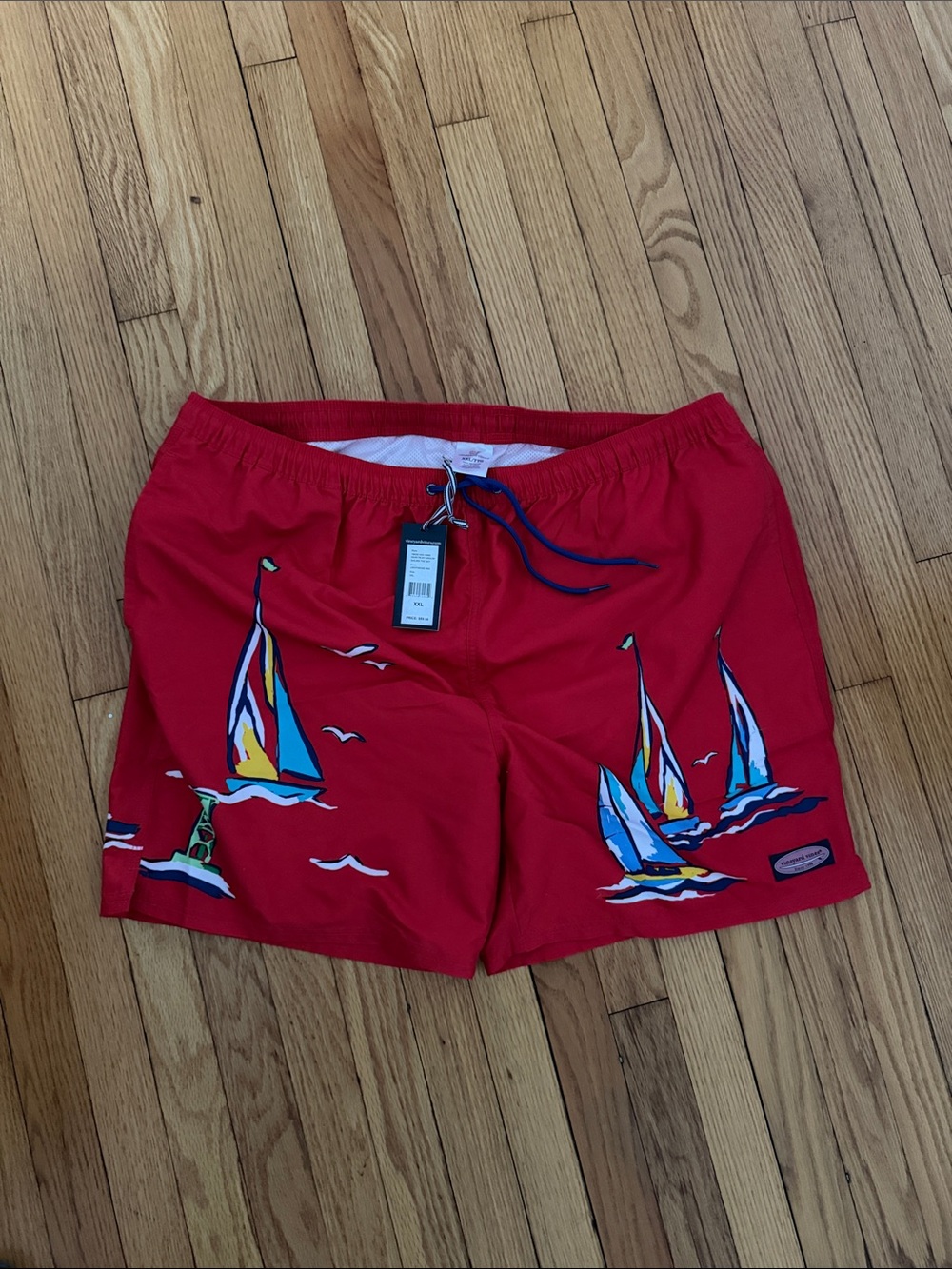 Vineyard Vines Lighthouse Red Swim Trunks with Navy Drawstring